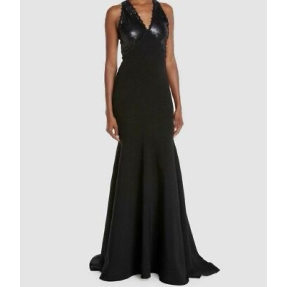 NWT Naeem Khan Women's Black V-Neck Sleeveless Sequin Bodice Gown Size 8